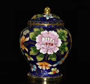 Purple copper embryo cloisonne gilded silk peony flower Jiang Jun jar decoration