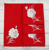 VTG Wilendur Set of 4 Cloth Napkins Red Gray Corner Carnations Floral Flower EUC