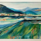 12"X16" framed original acrylic painting green blue country fields landscape contemporary modern urban wall art home d¡§?cor Shweta Patil