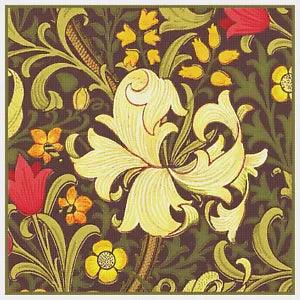 William Morris's Flower Olive Green Lily Detail Counted Cross Stitch Pattern
