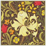 William Morris's Flower Olive Green Lily Detail Counted Cross Stitch Pattern