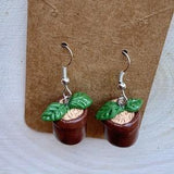 Potted Plant Earrings Dangle, Boho Leaf Earrings Cottagecore, Plant Mom Gift for Nature Lover, Summer Accessories, Boho Hippie Earrings