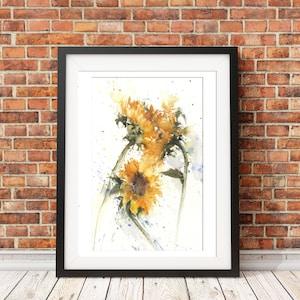 Sunflower, limited edition,  sunflowers watercolour art  illustration wall art home office decor hand signed floral painting print gift idea