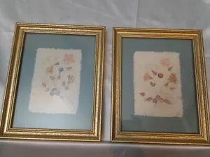 Pair Vintage Pressed Wildflowers on Handmade Paper