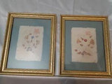 Pair Vintage Pressed Wildflowers on Handmade Paper