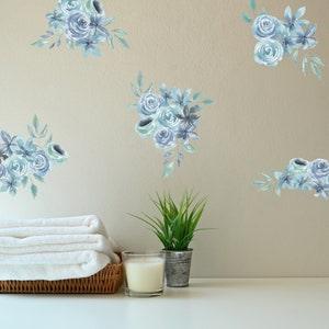 Blue Floral Bouquets Watercolor Navy Wedding Flowers Decal Set / Colorful Bathroom Flower Decals / Floral Wall Art / Home Decor Decals
