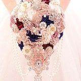 Burgundy and navy blue brooch bouquet. Rose gold dusty rose cascade bouquet.