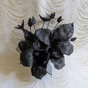 SALE Cymbidium Orchids Spray of Two Solid Black Silk and Velvet Millinery Flowers with Buds Tropical Blossoms for Hats Hair Clips Gowns
