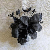 SALE Cymbidium Orchids Spray of Two Solid Black Silk and Velvet Millinery Flowers with Buds Tropical Blossoms for Hats Hair Clips Gowns
