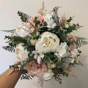 Gorgeous brides posy bouquet ivory/blush pink and rose gold with lots of greenery for a real look
