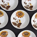 8 Sunflower Fruit Nappies by Johnson Brothers | Ironstone | Made in England | Retro Dishes Bohemian 60s 70s | 2 sets of 4