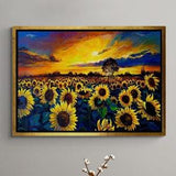 Sunflower Field Canvas, Sunflower Field Framed Canvas, Oil Painting Wall Art, Nature Landscape Wall Art, Sunflower, Black Framed Canvas