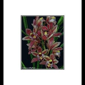 Red Cimbidium Orchid Woodcut Flower Photography, Red Flower Wall Art, Red Flower Decor