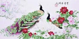 STUNNING ORIGINAL ASIAN CHINESE WATERCOLOR PAINTING-Peacock lover&Peony flower