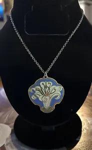 Vintage CLOISART LILY Flower Enamel BLUE Necklace Pendant Clois Art EASTER