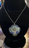 Vintage CLOISART LILY Flower Enamel BLUE Necklace Pendant Clois Art EASTER