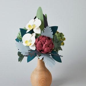 Peony Orchid Paper Flower Bouquet, Wood Vase, Ecofriendly Gift, Paper Orchid, Faux Flower, New Job, Home Office Gift, Valentine's Day Gift