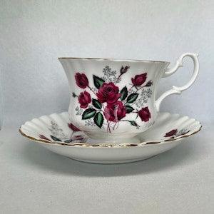 Vintage Royal Albert Teacup and Saucer with Red Rose Bouquet