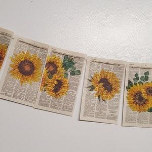Fall Banner, Fall Garland, "Sunflowers" Banner, Book Page Banner, Bible Paper, Fall Decor, Sunflowers, Wall Hanging, Bunting, Flowers, gift