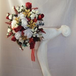 New Artificial Christmas Wedding Bouquet - Winter Wedding Bridal Bouquet - Winter Bling Cascading Bouquet - Winter Bridesmaid Bouquet
