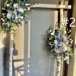 Lavender Blue Wild Archway Flowers, Boho Wedding Corner Swag, Blue Wedding Backdrop, Lilac Wedding Arch Flowers Decor