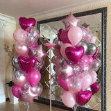 Pink Balloon Bouquet, Silver Pink Confetti Baby Wedding Decor Chrome Happy Birthday Decorations, Foil Stars, Hearts, Hen Party Not Inflated