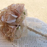 Ivory Bouquet Victorian style made with velvet ivory roses pearls and gold at the edging Bridal Bouquet,Old Hollywood Rose bouquet