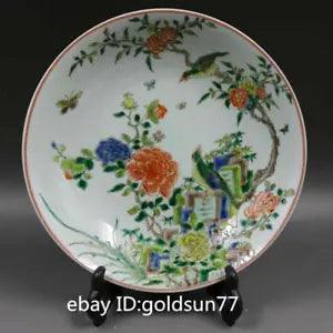 8.6Old China Porcelain Kangxi mark Peony wealth Flowers bird ancient color plate