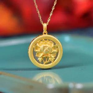 Ancient Craft Inlaid Rich Flowers Natural Hetian Jade Peony Necklace Pendant