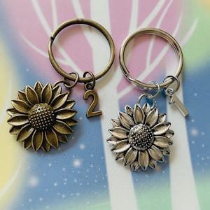 Sunflower keychain, sunflower charm, flower keychain, personalized keychain,  number keychain,  number charm, customized, monogram