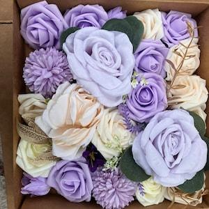 Silk Flowers - Dahlias Roses Peonies Orchids- Great for Wedding Bouquet Decor Centerpieces Bridal Shower Party Decoration -P