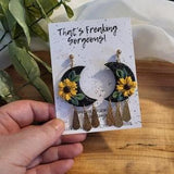 Night Garden Moon Earrings, Sunflower Moon Dangles, Luna dangles, Polymer Clay Earrings, Lunar Cycle, Moon Magic, Moon Child, Clay Moons