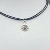 Silver sun necklace Silver sunflower necklace Black cord necklace Adjustable cord necklace Sunflower choker Flower choker Sun choker Gifts