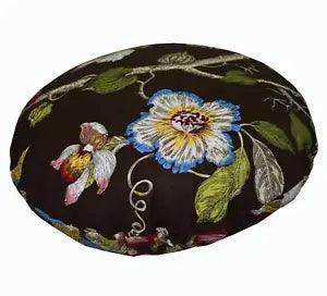 ai02n Lily Nude Green Lime Pink Yellow on Dk.Brown Cotton Round Cushion Cover