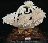 16.6" China Natural Xiu Jade Hand Carving Fengshui Peony Flower Leaf Sculpture
