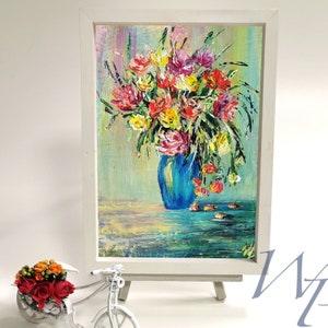 Pink Yellow Peonies Original Oil Painting Flowers Art Peony Painting Peony Wall Art Pink Peonies Artwork Bouquet Floral Wall Decor 8"x 12"