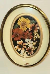 Vintage Dried Flower Arrangement in Oval Glass Frame 4" x 6"
