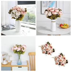 Realistic Flowers Vintage Faux Peony Silk Flower Wedding Home Decor  2 Pack