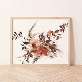 Boho Wall Decor | Watercolor Dried Floral Pampas Rust Burgundy | Peony Wildflower Wedding Bouquet Physical Print | Bohemian Home Bedroom