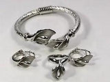 Tivvon Calla Lily Floral Twist Bracelet/Earrings/Ring/ Steel Fashion Jewelry Set