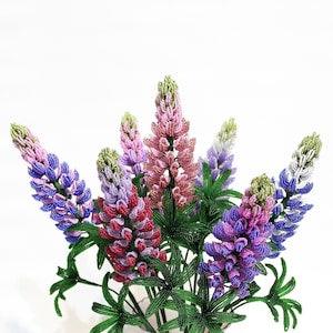 Lupins, decorative flowers, beaded flowers, beaded bouquet, lupins bouquet, French beaded flower, wild lupins, wildflowers, Texas lupins