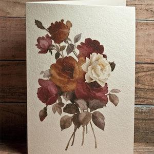Supperb Watercolor Roses Bouquet (Set of 2) - Valentines Day Wedding Anniversary Mother's day Valentine's Day Blank Greeting Card
