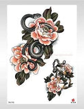 peony flower snake large 8.25" temporary   fake tattoo sexy party favor