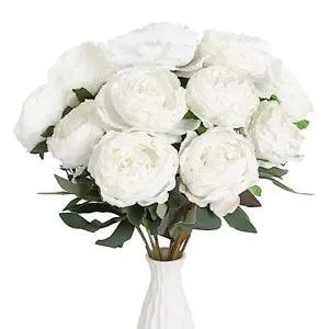 Vintage Peonies Artificial Flowers Bouquets 14 Heads Big Fake Peonies White