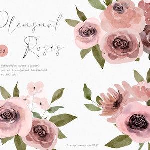 Dusty Roses, Watercolor Roses, Floral Clip Art, Watercolor Bouquets, Watercolor Wedding, Pink Roses, Rose Bouquets, Watercolor Bouquets