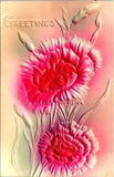 Postcard~Greetings~Airbrushed~Pink Carnation Flowers~Winged Dragon on Back
