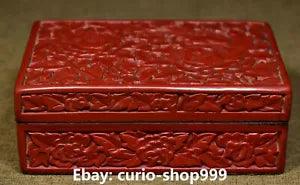 Antique Chinese Qianlong Dynasty Wood Lacquer Peony Flower Pattern Storage Box