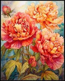 Peony Garden View 1 - DIY Chart Counted Cross Stitch Patterns Needlework DMC