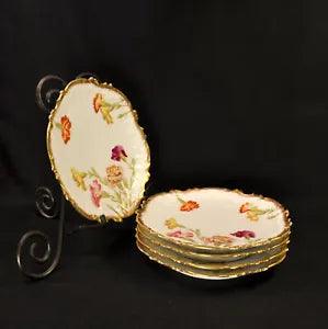 Limoges Coiffe 5 Salad Plates T&V Hand Painted #6326 Carnations w/Gold 1892-1907