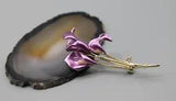 Lily pin brooch jewelry flower nature yellow gold tone purple violet elegant